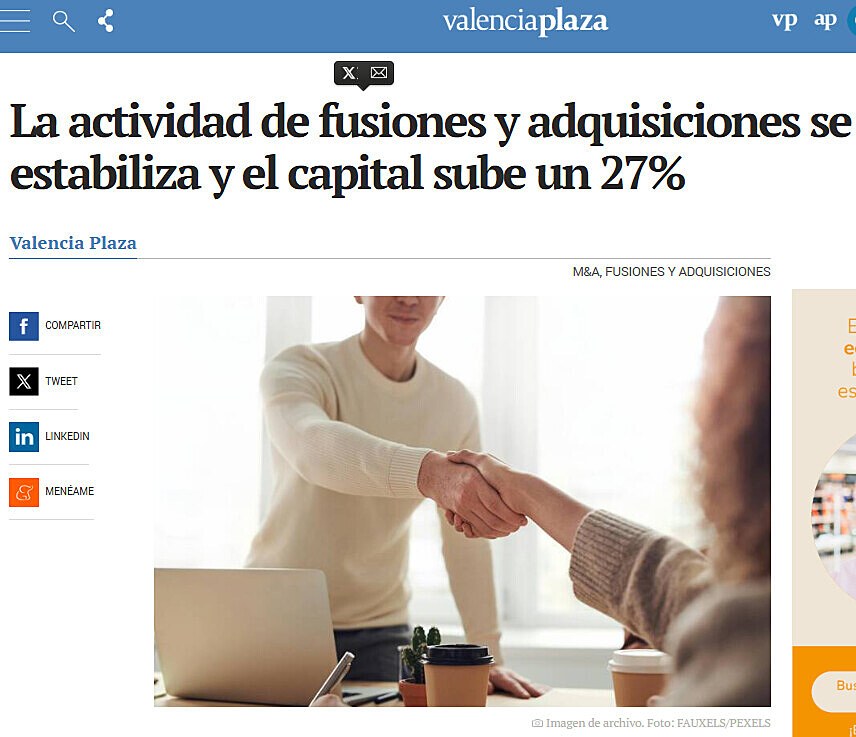 La actividad de fusiones y adquisiciones se estabiliza y el capital sube un 27%